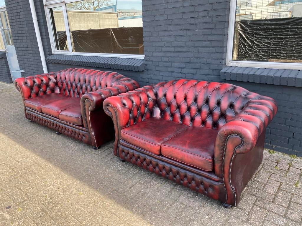 Springvale Chesterfield 3+2 zit bankstel rood GRATIS BEZORGD, Huis en Inrichting, Ophalen of Verzenden, Gebruikt, 75 tot 100 cm