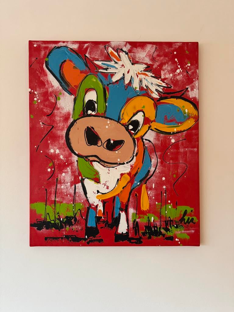 Vrolijke koe van Liz, Antiek en Kunst, Kunst | Schilderijen | Modern, Ophalen