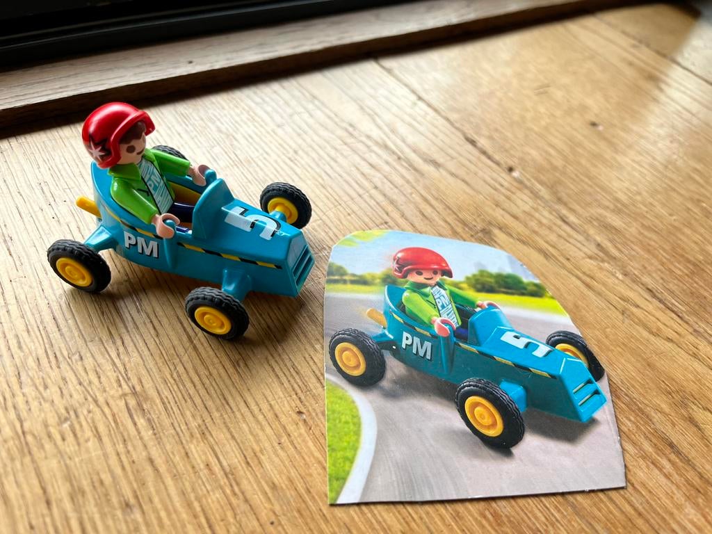 Playmobil racekar met kind en plaatje, Ophalen of Verzenden, Gebruikt