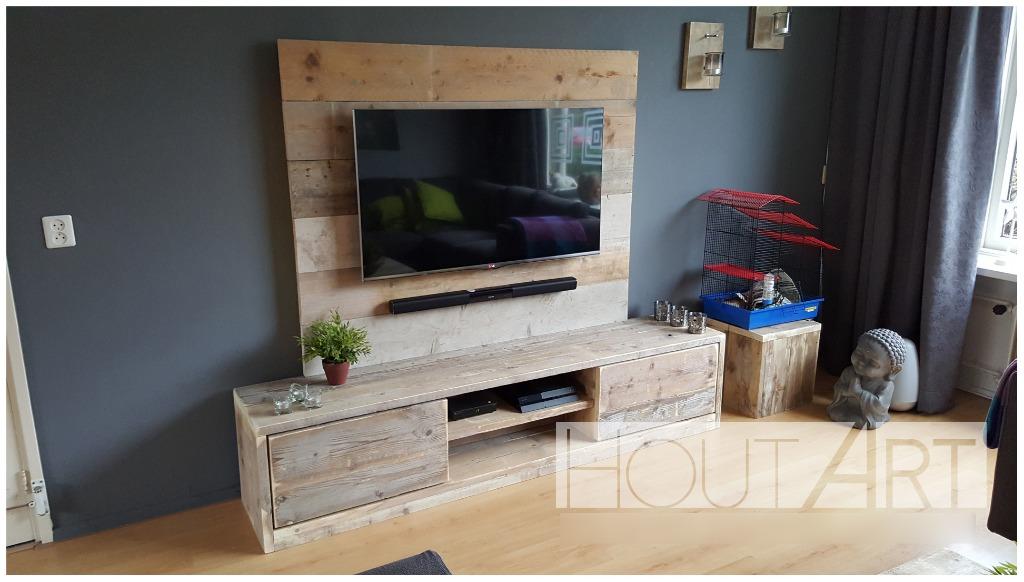 TV-meubel STEIGERHOUT met deurtjes, Landelijk, industrieel, 150 tot 200 cm, Info@hout-art.nl, Ophalen of Verzenden