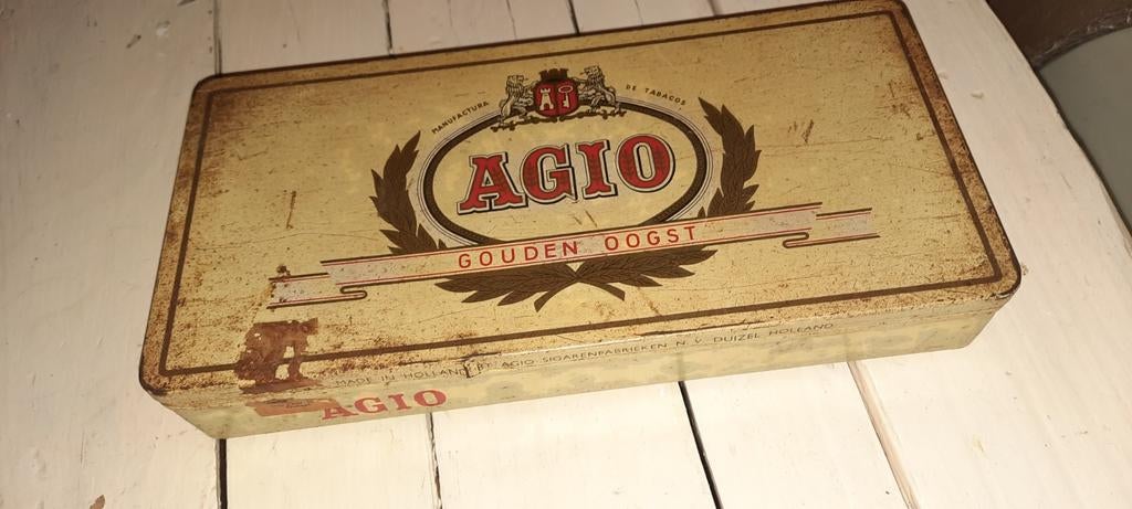Vintage Agio sigaren blik., Verzamelen, Rookartikelen, Aanstekers en Luciferdoosjes, Ophalen of Verzenden, Gebruikt, Tabaksdoos of Verpakking