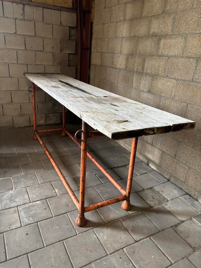 Zware steigerhouten statafel, Ophalen of Verzenden, Gebruikt, 170 cm of meer