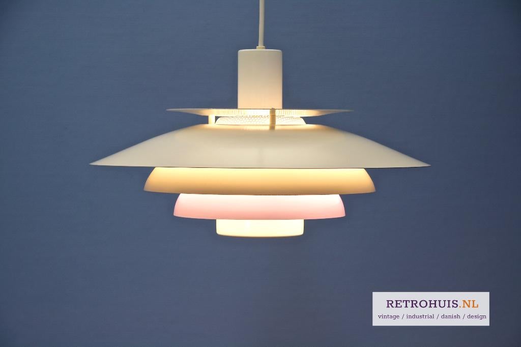 Deense schalenlamp metaal wit lila vintage retro 1980s, Huis en Inrichting, Lampen | Hanglampen, Ophalen of Verzenden, Gebruikt