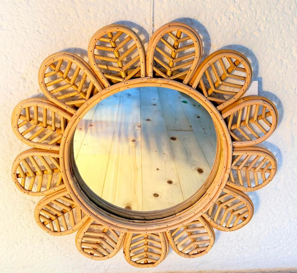 Spiegel handgemaakt rotan dia 50cm, Rond, Nieuw, Ophalen of Verzenden, Minder dan 100 cm
