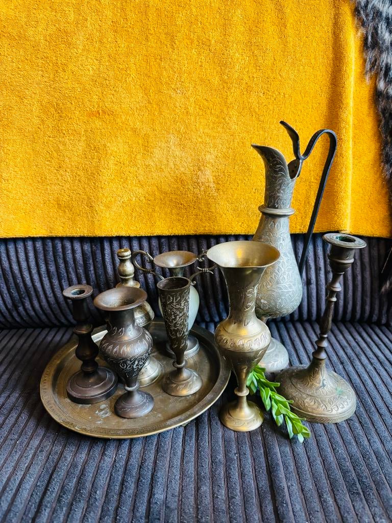 Vintage Messing Decoratie Set uit India, Ophalen of Verzenden