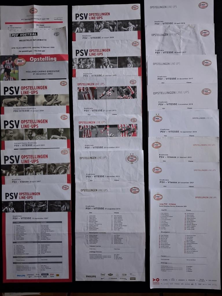 21 Opstellingen PSV - Vitesse., Ophalen of Verzenden, Gebruikt, PSV