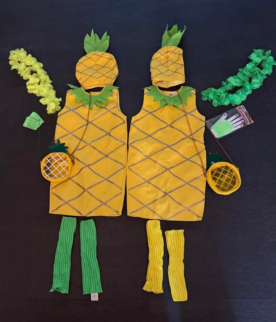 Verkleedkleding Ananas 2x maat 122-140, Ophalen, Zo goed als nieuw, 122 t/m 128, Jongen of Meisje