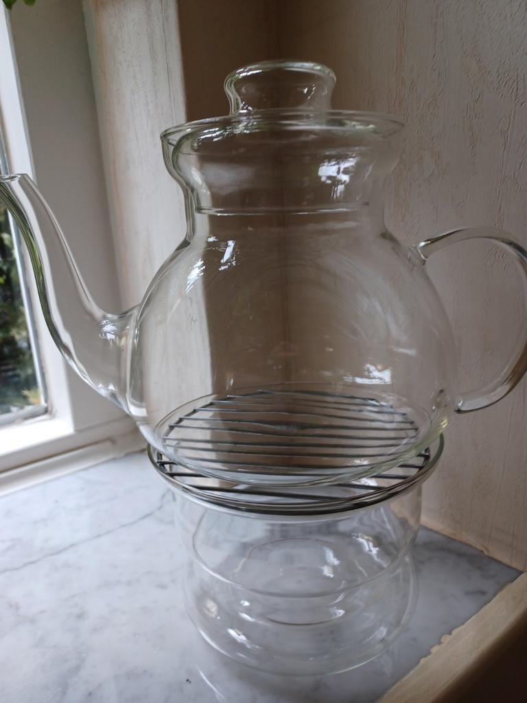 Theepot theekan met rechaud theelichtje thee lichtje kan, Overige typen, Ophalen of Verzenden, Overige stijlen, Glas