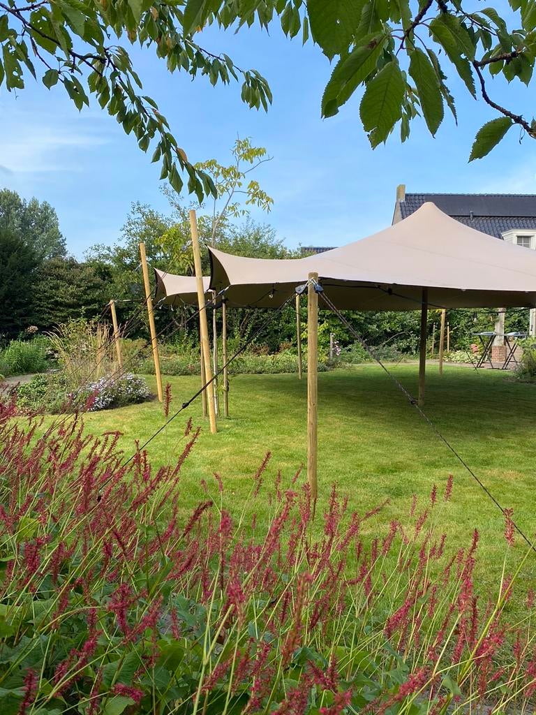 STRETCHTENT te huur 8/10 sfeer bbq tuinfeest, Tuin en Terras, Partytenten, Ophalen