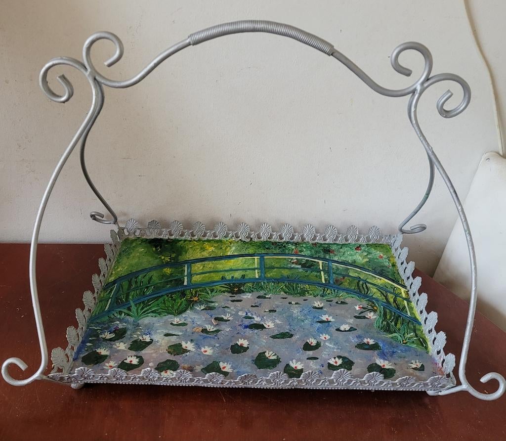 Schaal handbeschilderd naar de vijver van Monet 48x27, Huis en Inrichting, Woonaccessoires | Etagères, Ophalen of Verzenden, Nieuw