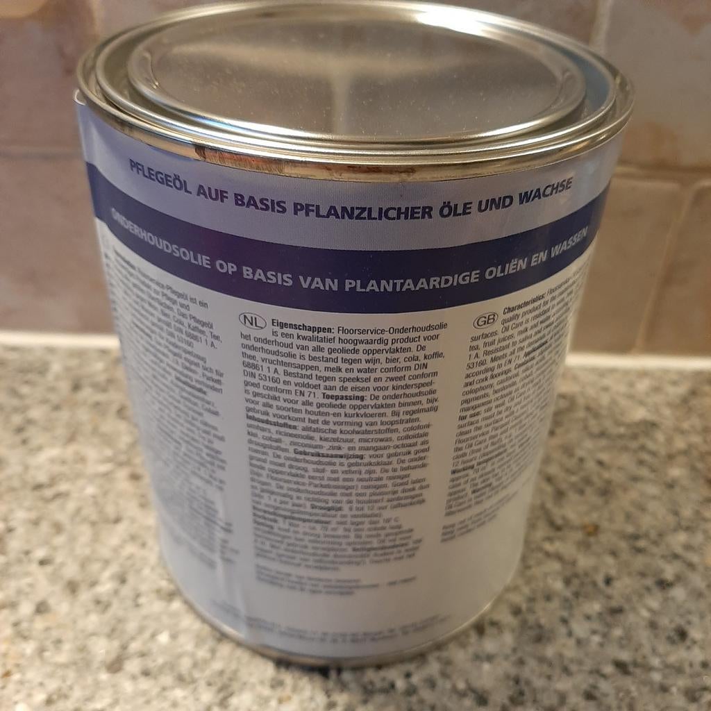 Nieuw blik onderhoudsolie houten vloer Floor Service 1 liter, Doe-het-zelf en Verbouw, Ophalen of Verzenden, Nieuw