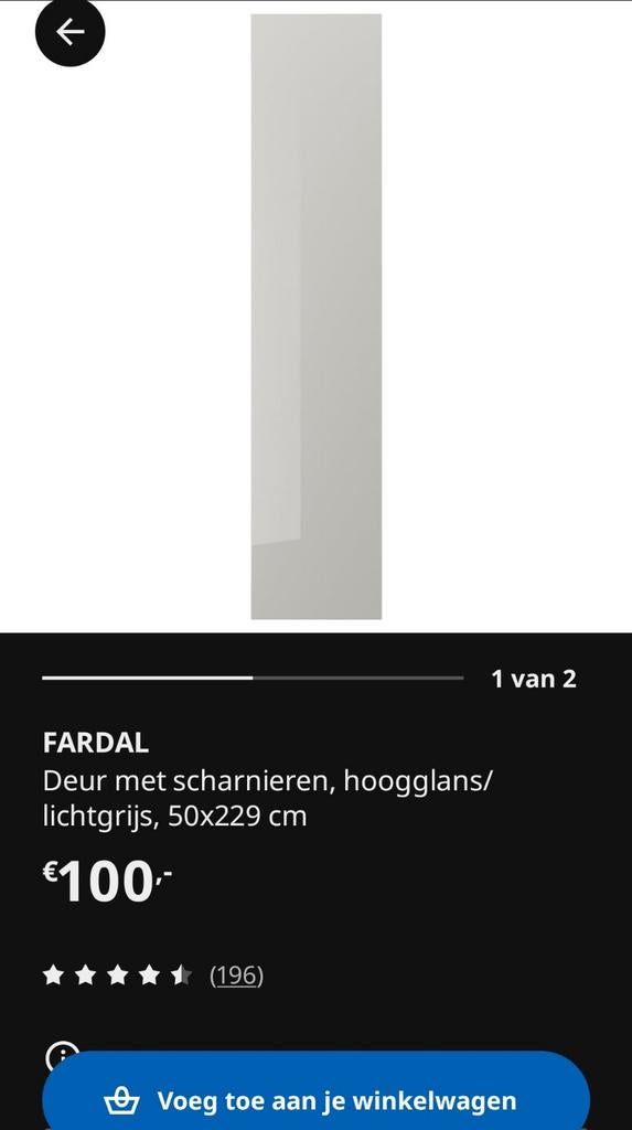 Fardal deur (2x)hoogglans IKEA met KALLRÖR handgrepen 50x229, Ophalen, 200 cm of meer, 50 tot 100 cm, Zo goed als nieuw