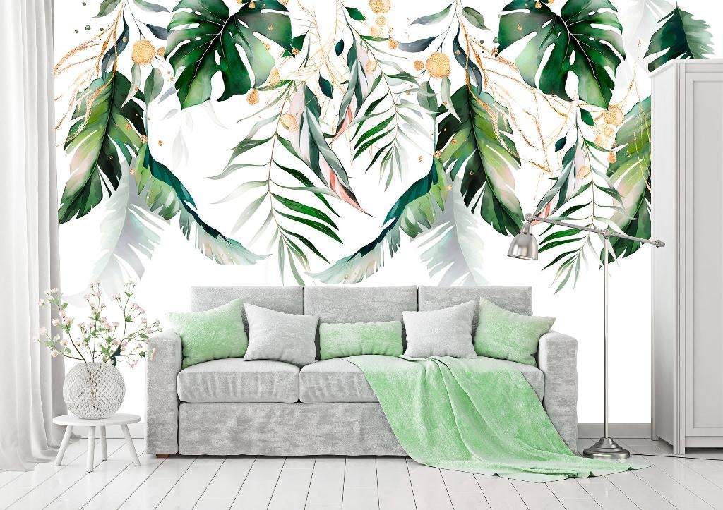 Hangende Palmbladeren behang, Botanisch, Fotobehang4you, Verzenden, Minder dan 10 m², Botanisch, palmbladeren