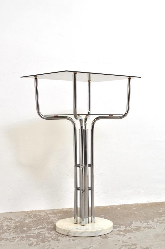 Vintage bijzettafel side table rookglas jaren 50, Minder dan 55 cm, Gebruikt, Ophalen of Verzenden, Glas