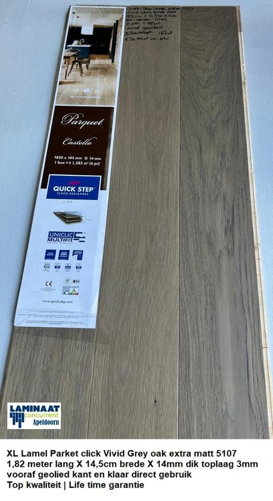 XL Lamel Parket click voor €34,95m2 Grey Oak vooraf geoiled, Lamel parket 14mm dik grijs vooraf geolied, Nieuw, Ophalen of Verzenden