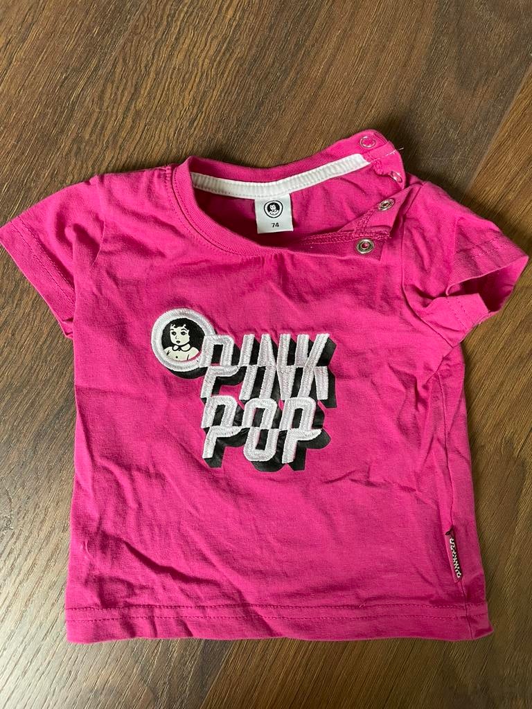 Baby Pinkpop shirt, mt. 74, Ophalen of Verzenden, Zo goed als nieuw, Jongetje of Meisje, Shirtje of Longsleeve