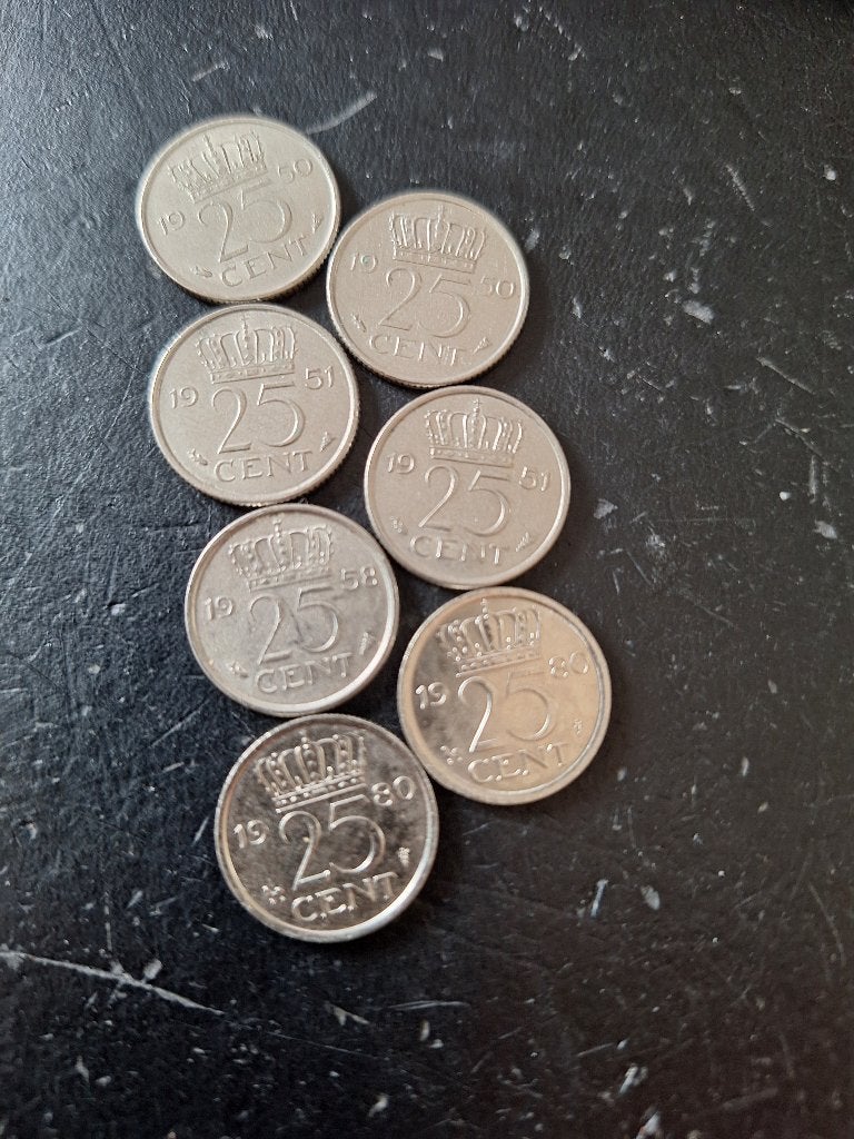 7 x kwartje Juliana, Ophalen of Verzenden, Koningin Juliana, 25 cent, Losse munt