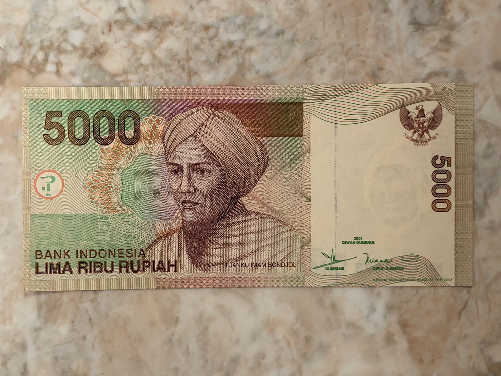 5000 rupiah 2001, Indonesië., Verzenden, Zuidoost-Azië, Los biljet