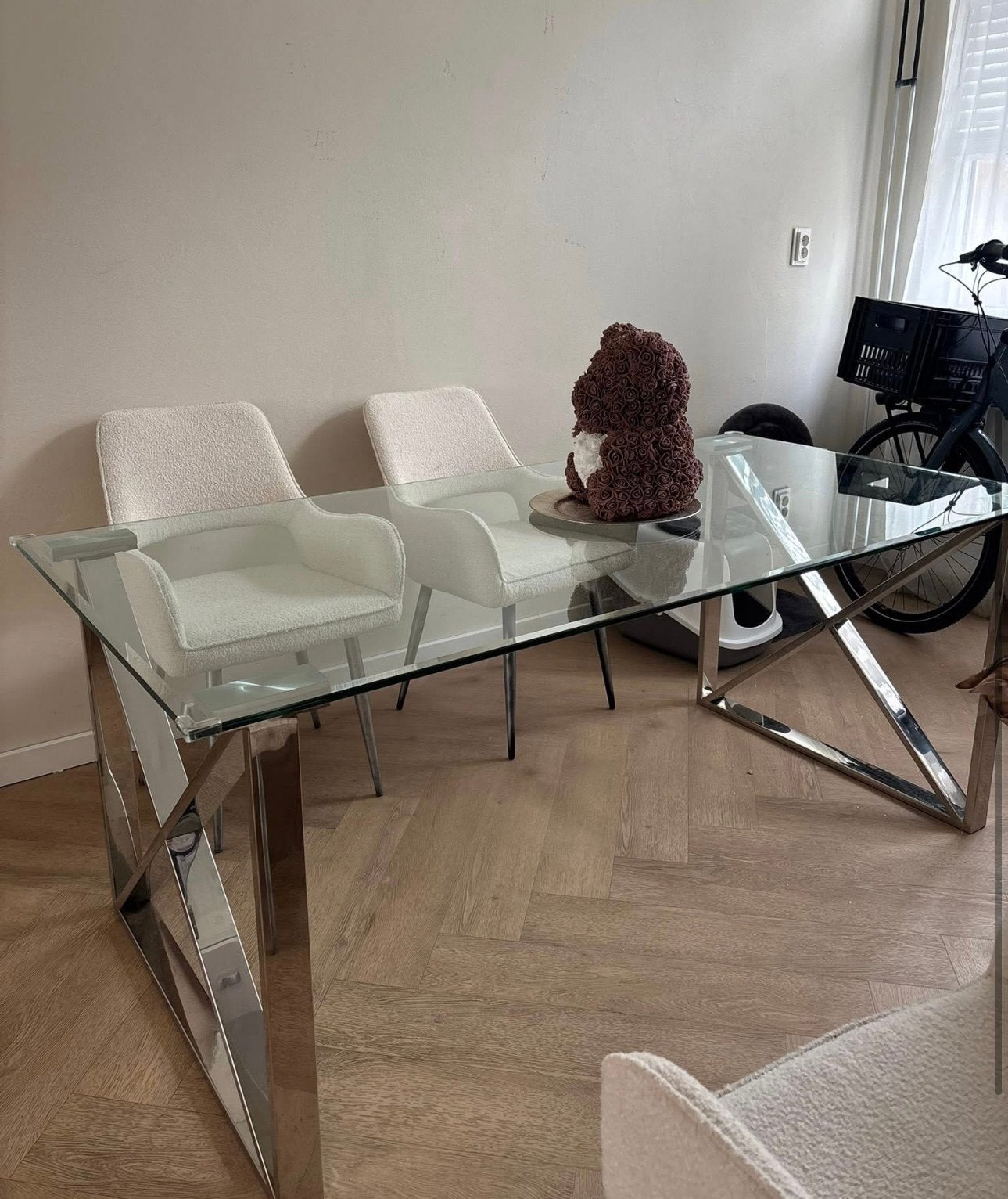 Salontafel en eettafel, Huis en Inrichting, Tafels | Eettafels, Ophalen, Gebruikt, 100 tot 150 cm, Glas
