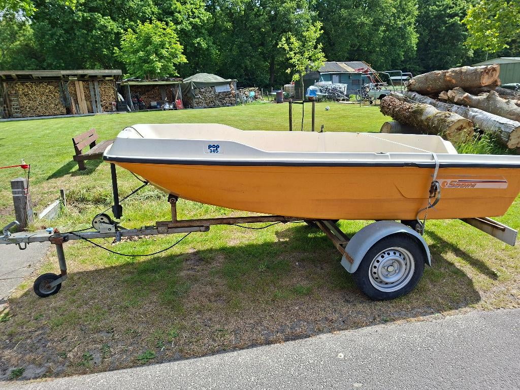 boot met motor en trailer, Watersport en Boten, Motorboten en Motorjachten, Ophalen, Gebruikt, Minder dan 10 pk, Tot 6 meter