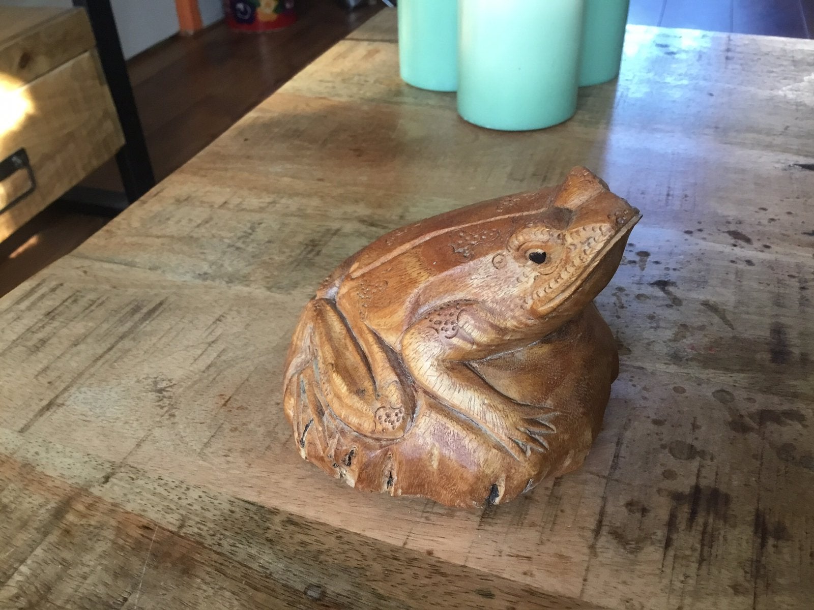 Hand gesneden kikker boomwortel, Ophalen, Zo goed als nieuw, Reptiel of Amfibie, Beeldje of Figuurtje