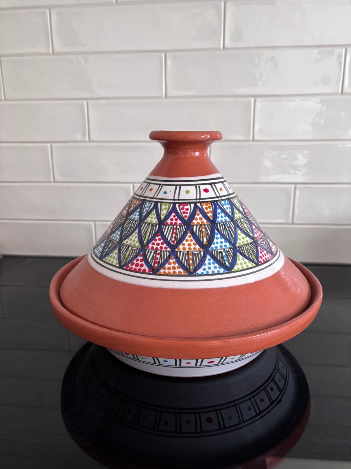 Tajine - diameter 31 breed, +/- 24 hoog, Ophalen of Verzenden, Gebruikt, Overige materialen, Tajine