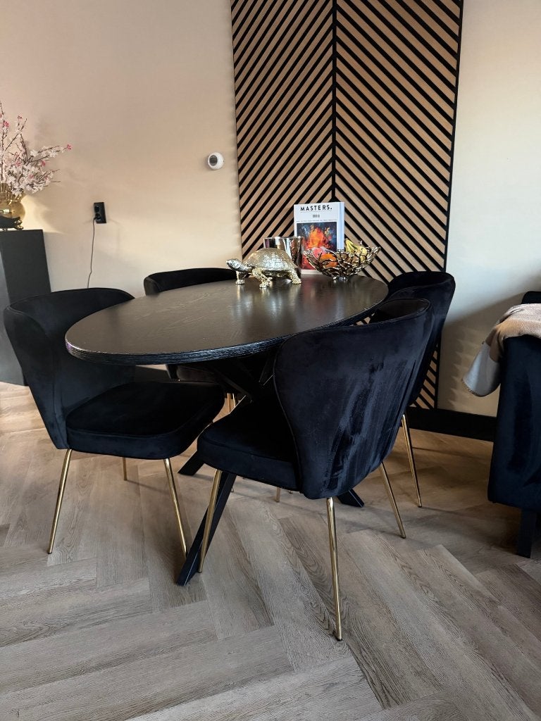 Stijlvolle eetkamerstoelen  zwart 4 stuks, Ophalen, Kunststof, Zwart, Zo goed als nieuw