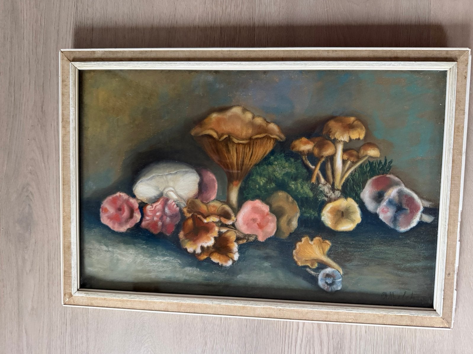 Antiek Pasteltekening van paddenstoelen., Antiek en Kunst, Ophalen of Verzenden, Gesigneerd