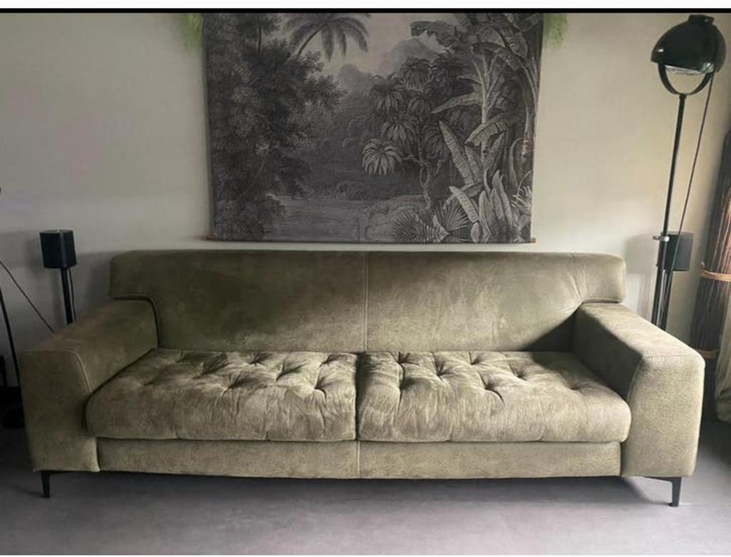 Groene 3-zitsbank eco-leer, Ophalen, Gebruikt, Driepersoons, 200 tot 250 cm