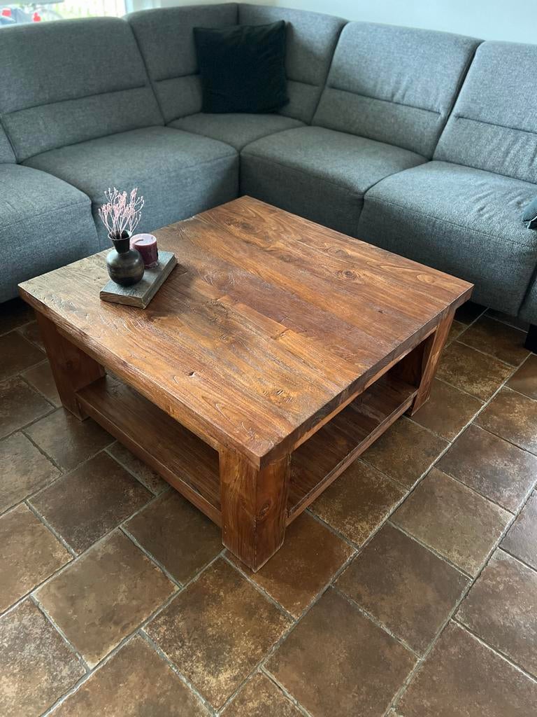 Zware houten salontafel 90x90x45,5cm, Ophalen, Gebruikt, Vierkant, 50 tot 100 cm