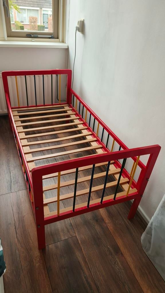 Vintage houten kinderbed, Gebruikt, 70 tot 85 cm, 140 tot 160 cm, Ophalen