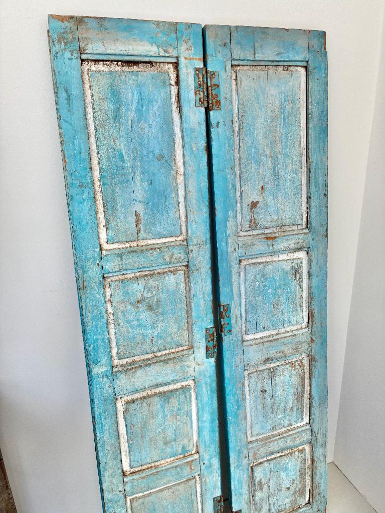 Antieke turquoise luiken in prachtig patina, Ophalen