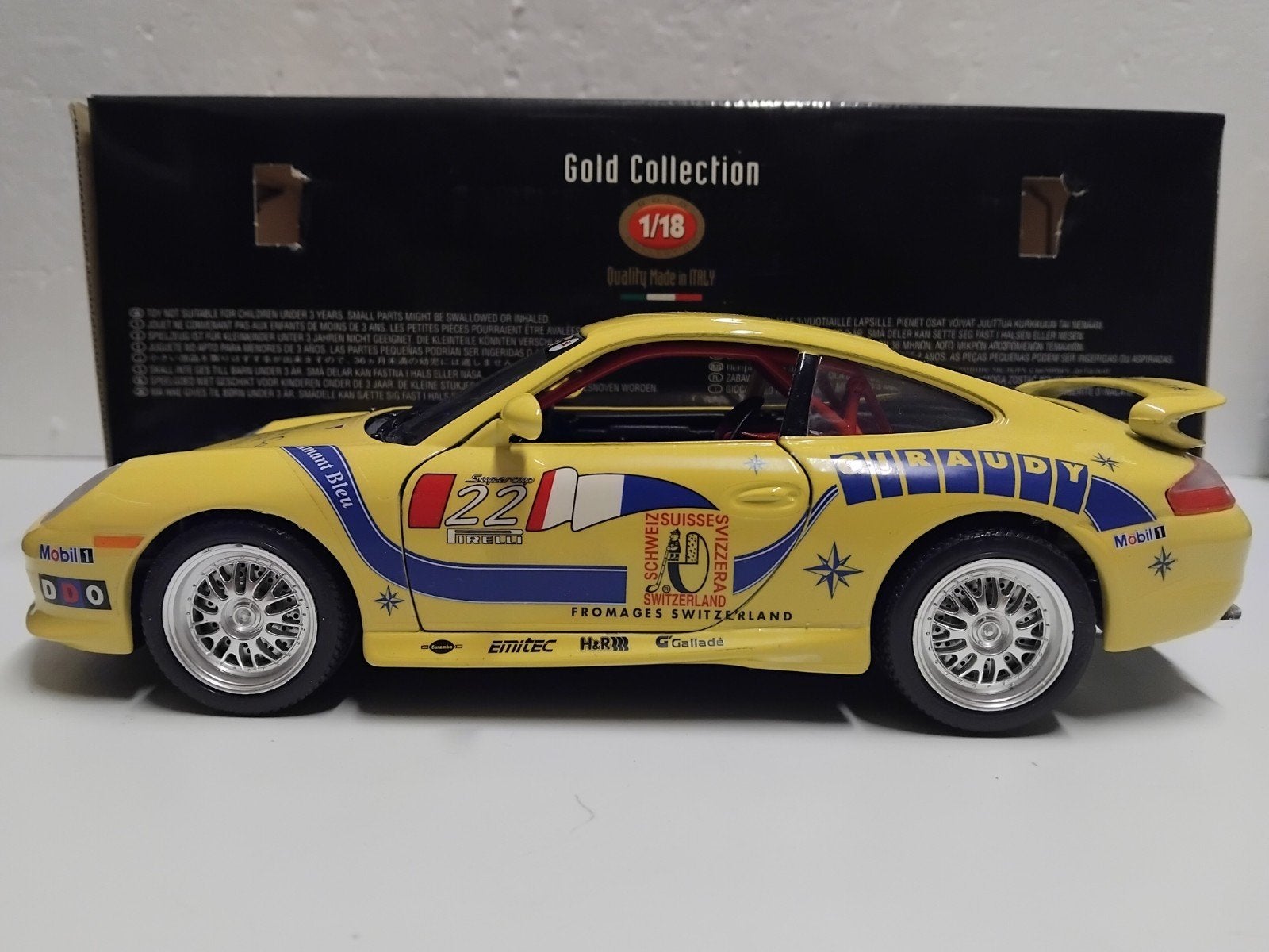 Porsche 911 GT3 Cup versie geel Bburago metal 1:18 KRD, Ophalen of Verzenden, Zo goed als nieuw, Auto, Bburago