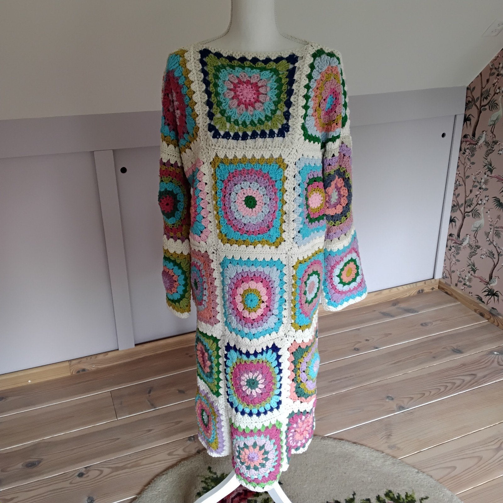 Granny square gehaakte boho jurk maat l/xl, Ophalen of Verzenden, Zo goed als nieuw, Maat 46/48 (XL) of groter, Onder de knie