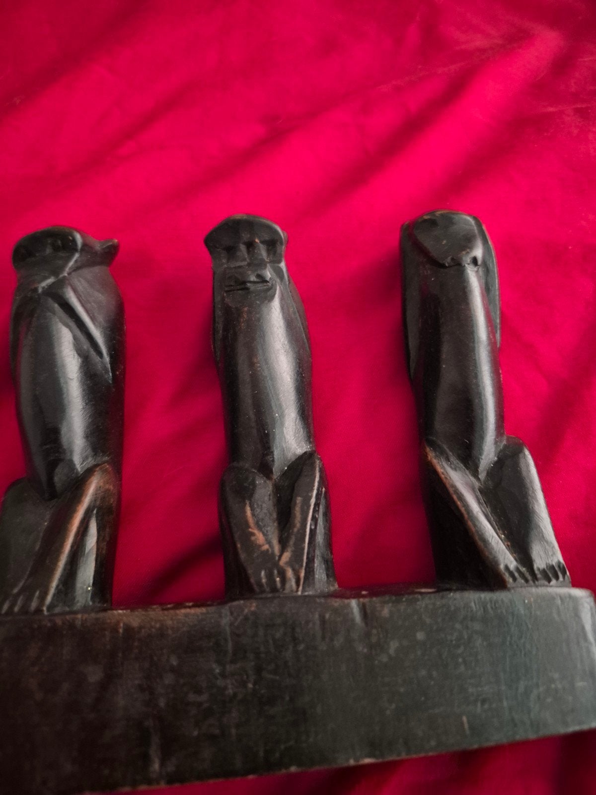 Vintage houten beeldje: Drie wijze apen, Ophalen of Verzenden