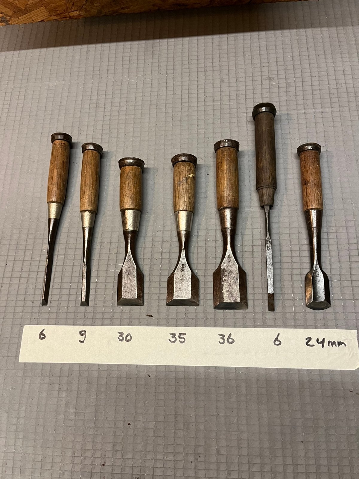 Oude Japanse Nomi beitelset – 7 stuks – multi-ura + foudraal, Doe-het-zelf en Verbouw, Ophalen of Verzenden, Gebruikt