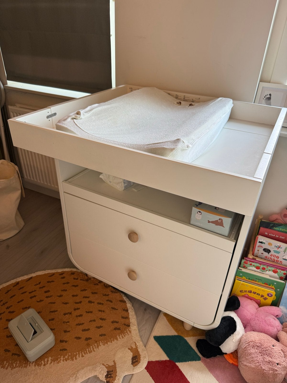 MYLLRA Commode met lades en omkleedkussen, wit, Ophalen, Gebruikt, 70 cm of meer, 75 tot 100 cm