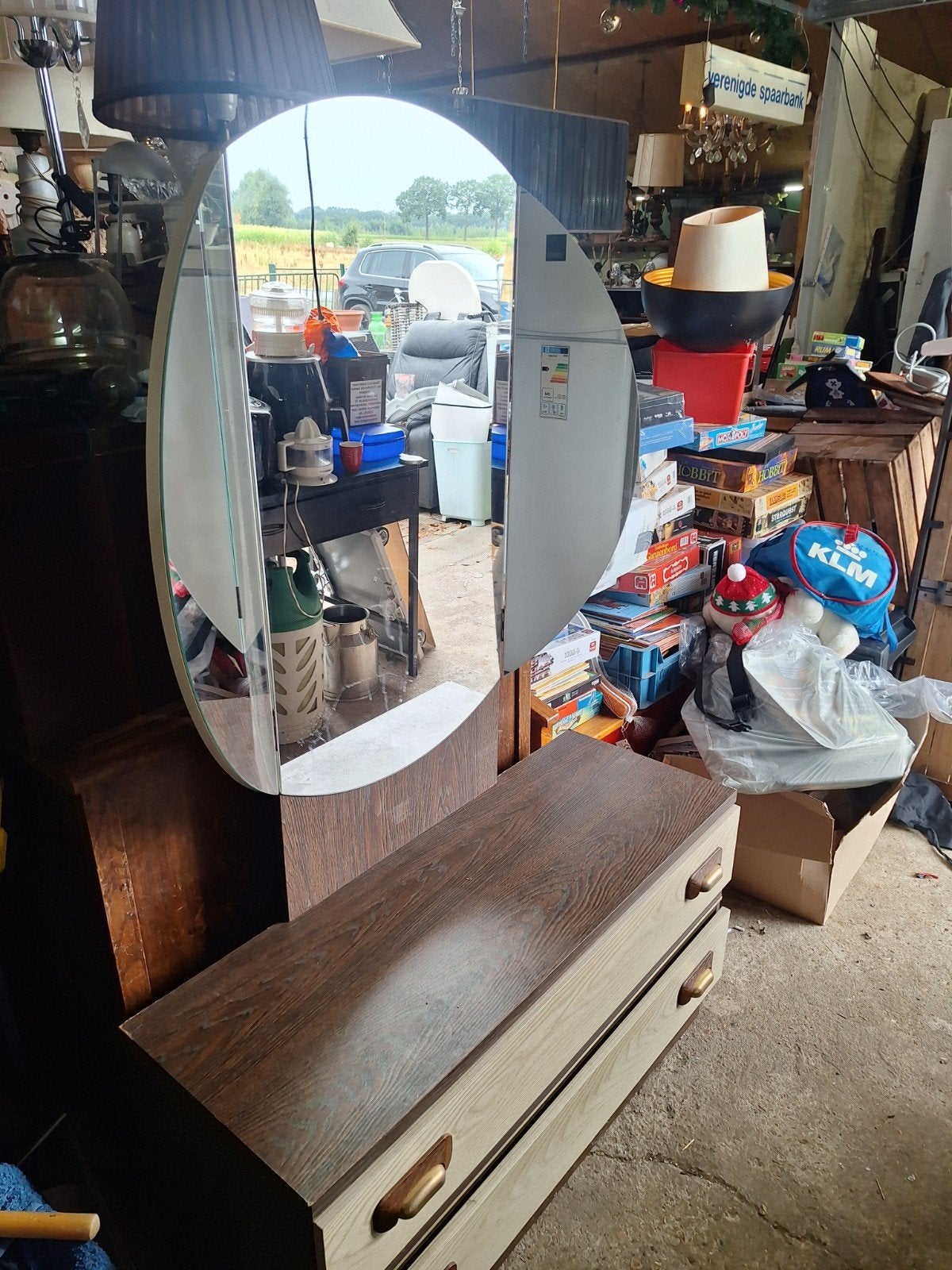 Vintage kaptafel met spiegel, Huis en Inrichting, Tafels | Kaptafels, Ophalen, Gebruikt, 100 tot 150 cm, Hout