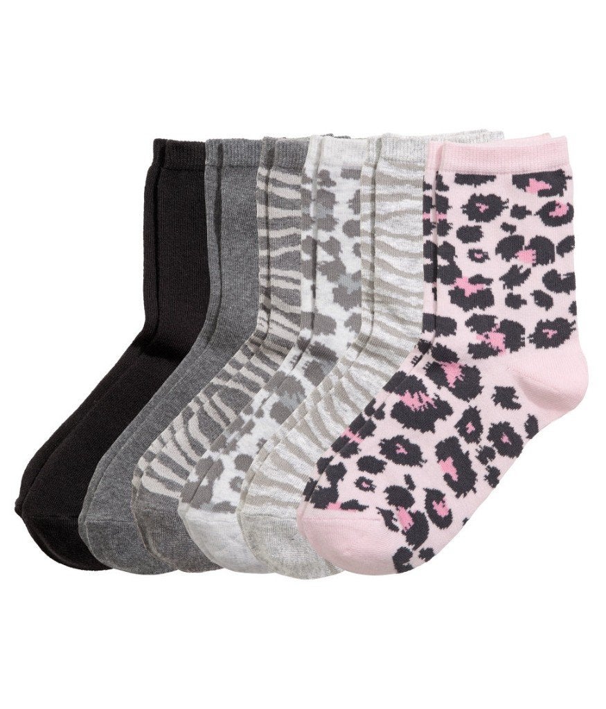 6 paar fijngebreide sokken zebra cheetah print maat 37-39, Sokken en Kniesokken, H&M, Overige kleuren, Maat 35 t/m 38