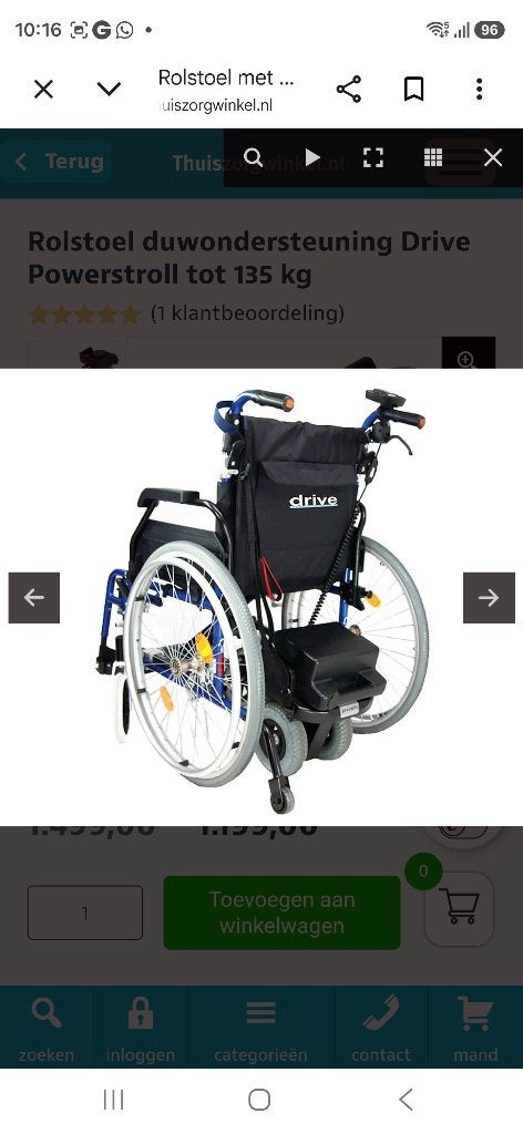 Rolstoel drive xxl met hulpmoter, Diversen, Ophalen, Inklapbaar, Zo goed als nieuw, Duwrolstoel
