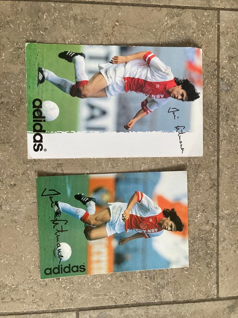 2 RECLAME FOTOKAARTEN ADIDAS JARI LITMANEN AJAX, Ophalen of Verzenden, Zo goed als nieuw, Ajax, Spelerskaart