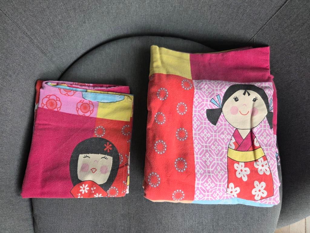 Te koop 1 persoon kinder hoeslaken, kussenslop, overtrekset, Gebruikt, Jongetje of Meisje, Wit, Dekbedovertrek