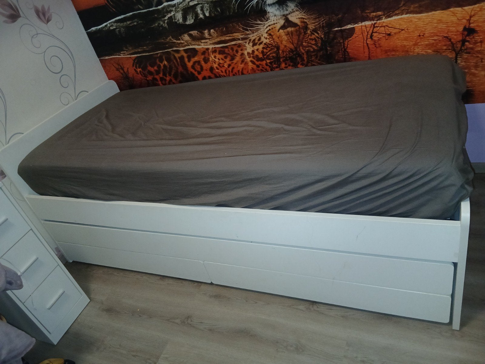 Ikea bed släkt 90x200cm wit met onderbed en 2 lades, Ophalen, Gebruikt, 90 cm, Eenpersoons