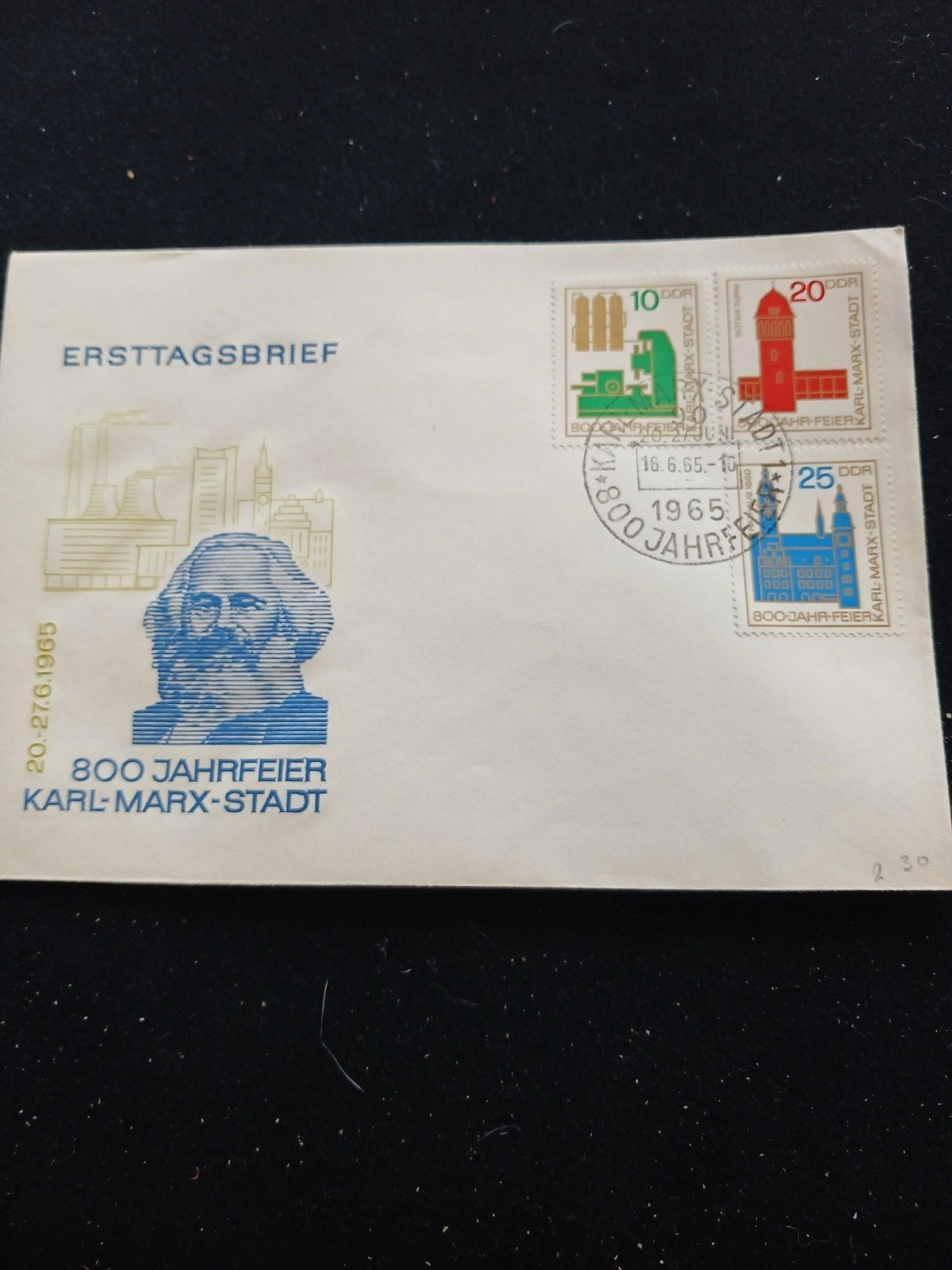Eerstedag envelop  van 800jaar Karl Marx Stadt., Ophalen of Verzenden, Envelop