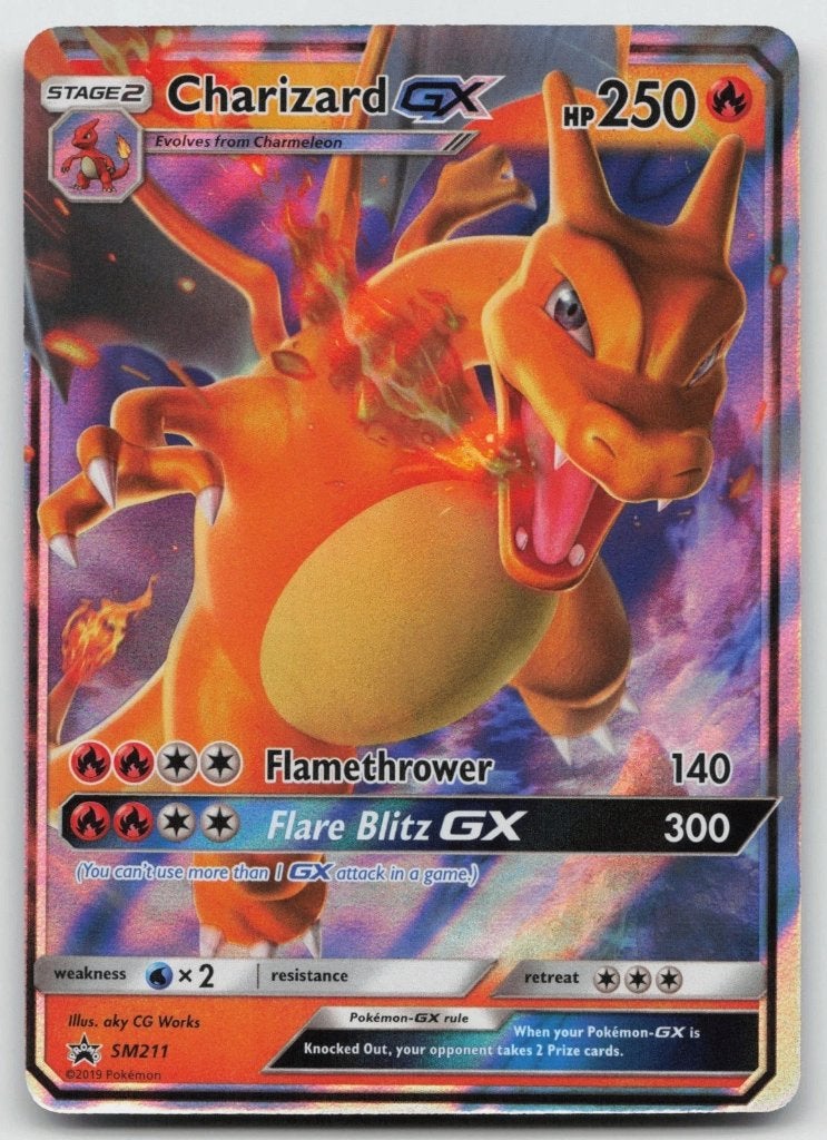 Pokemon sun & moon promo holo charizard gx sm211, Ophalen of Verzenden, Zo goed als nieuw, Losse kaart, Foil