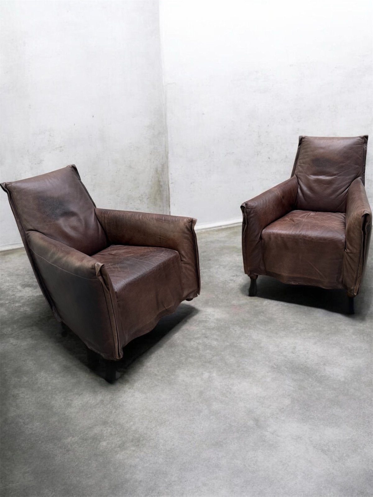Set van 2 bruin lederen fauteuils Linteloo Ara, Ophalen of Verzenden, Gebruikt, Leer