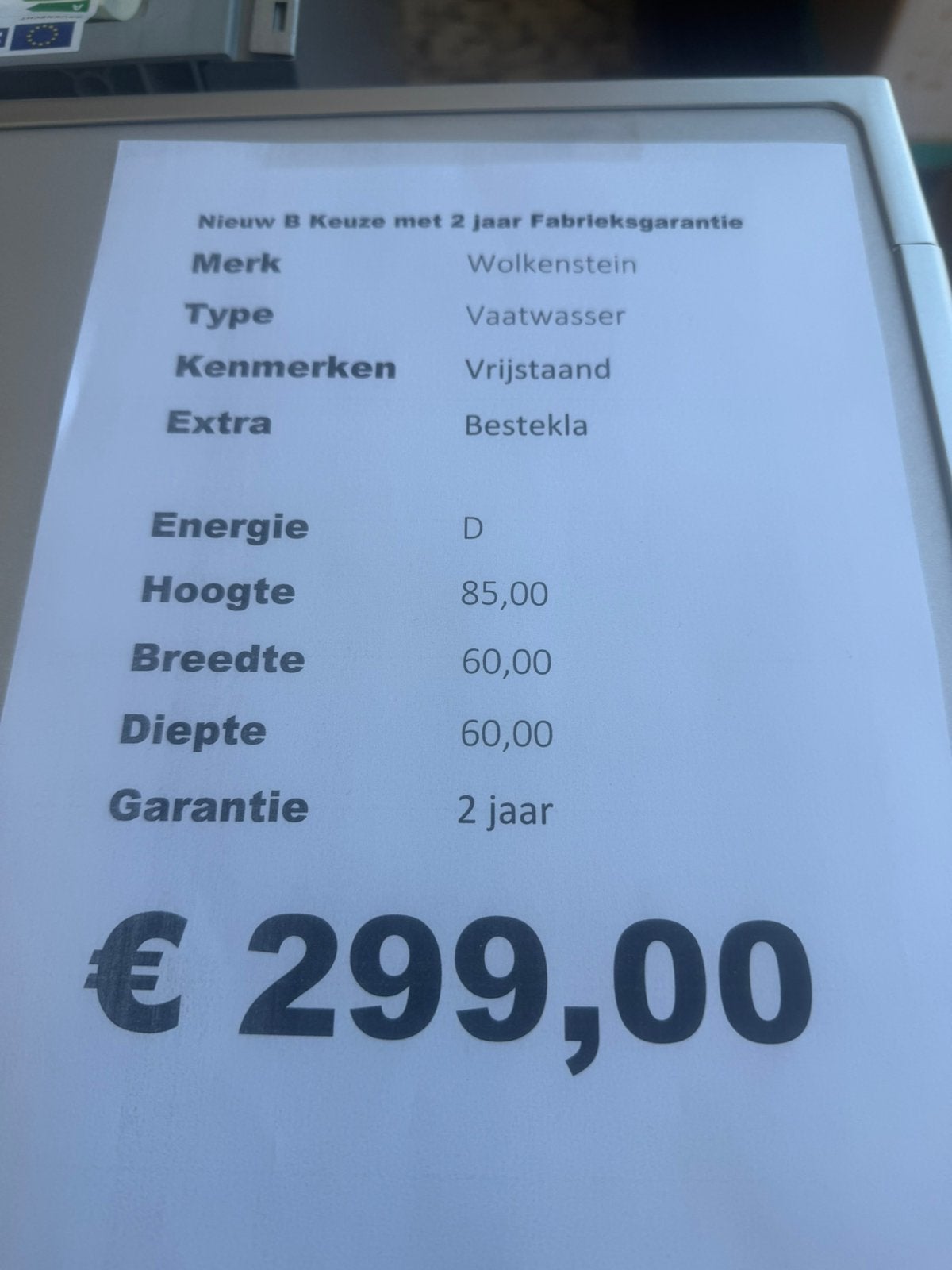 Vaatwasser rvs nieuw 60 cm bestekla, Ophalen, Wolkenstein, Minder dan 85 cm, Wolkenstein