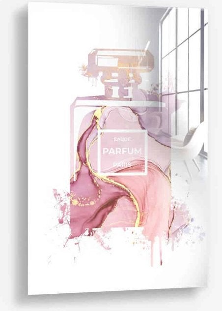Glasschilderij Paris Parfum 60x90 - Gehard glas, Ophangklaar, Stilleven, Glas, Ophalen of Verzenden