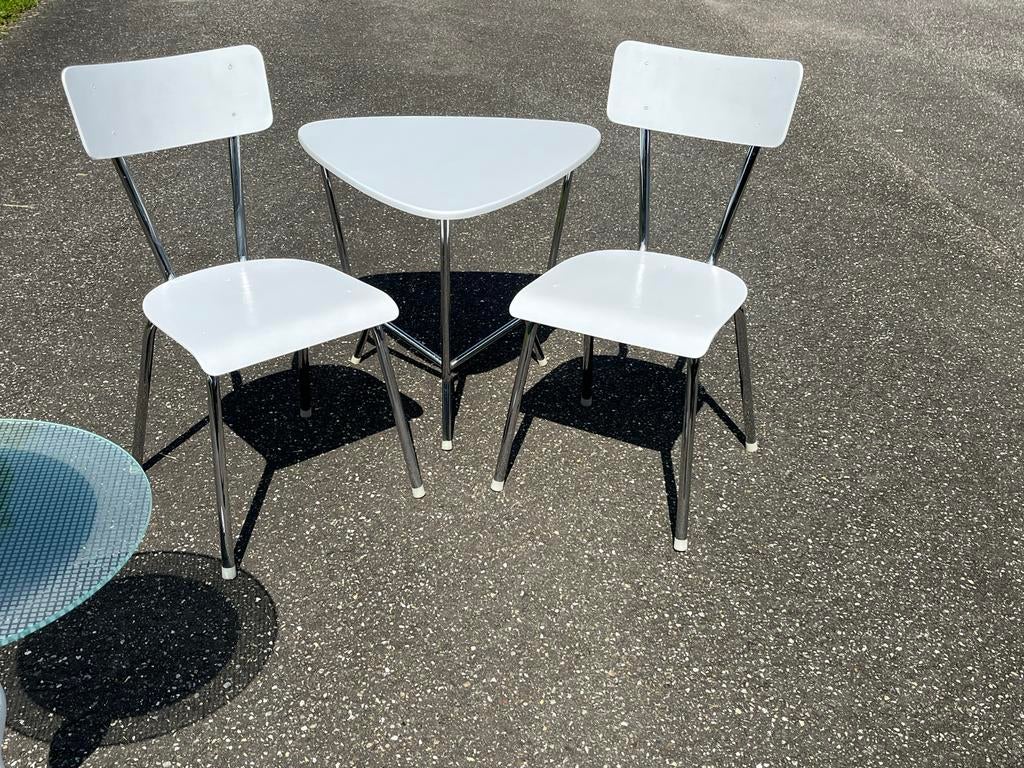 Wim Rietveld Auping bijzettafel en 2 stoeltjes, wit, chroom, Ophalen, Minder dan 45 cm, Minder dan 55 cm, Gebruikt