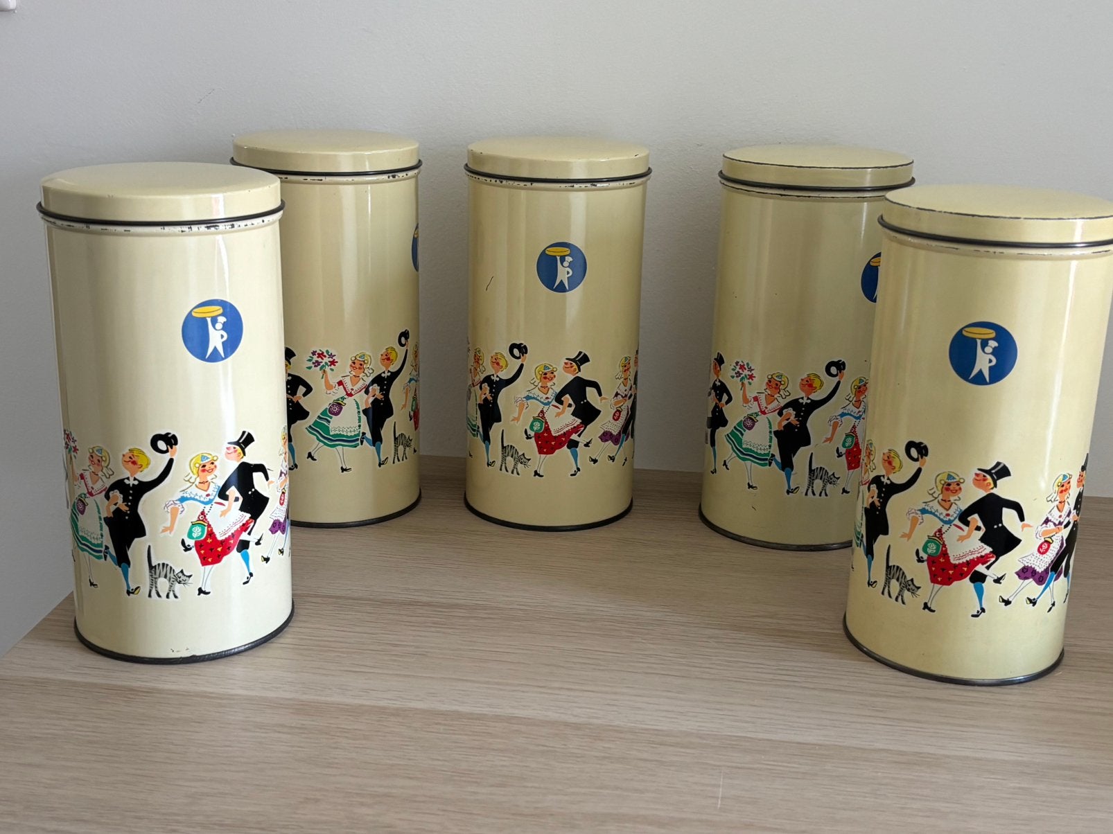 5 vintage beschuit blikken, Ophalen of Verzenden, Gebruikt, Overige
